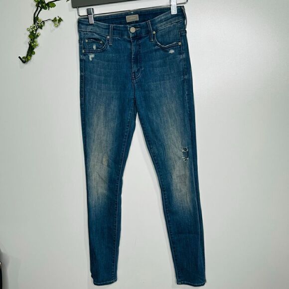 MOTHER High Waisted Looker Jeans Light Graffiti Wash - Picture 1 of 14